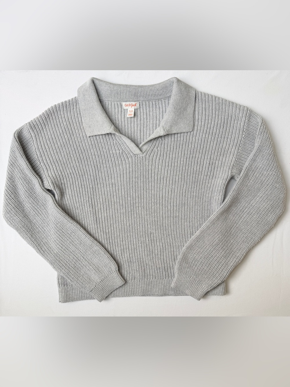 Cat & Jack Girls XL 14 Gray Ribbed Knit Collared Sweater